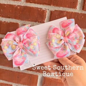 Pastel Heart Pinwheel Hair Bow Pair Set